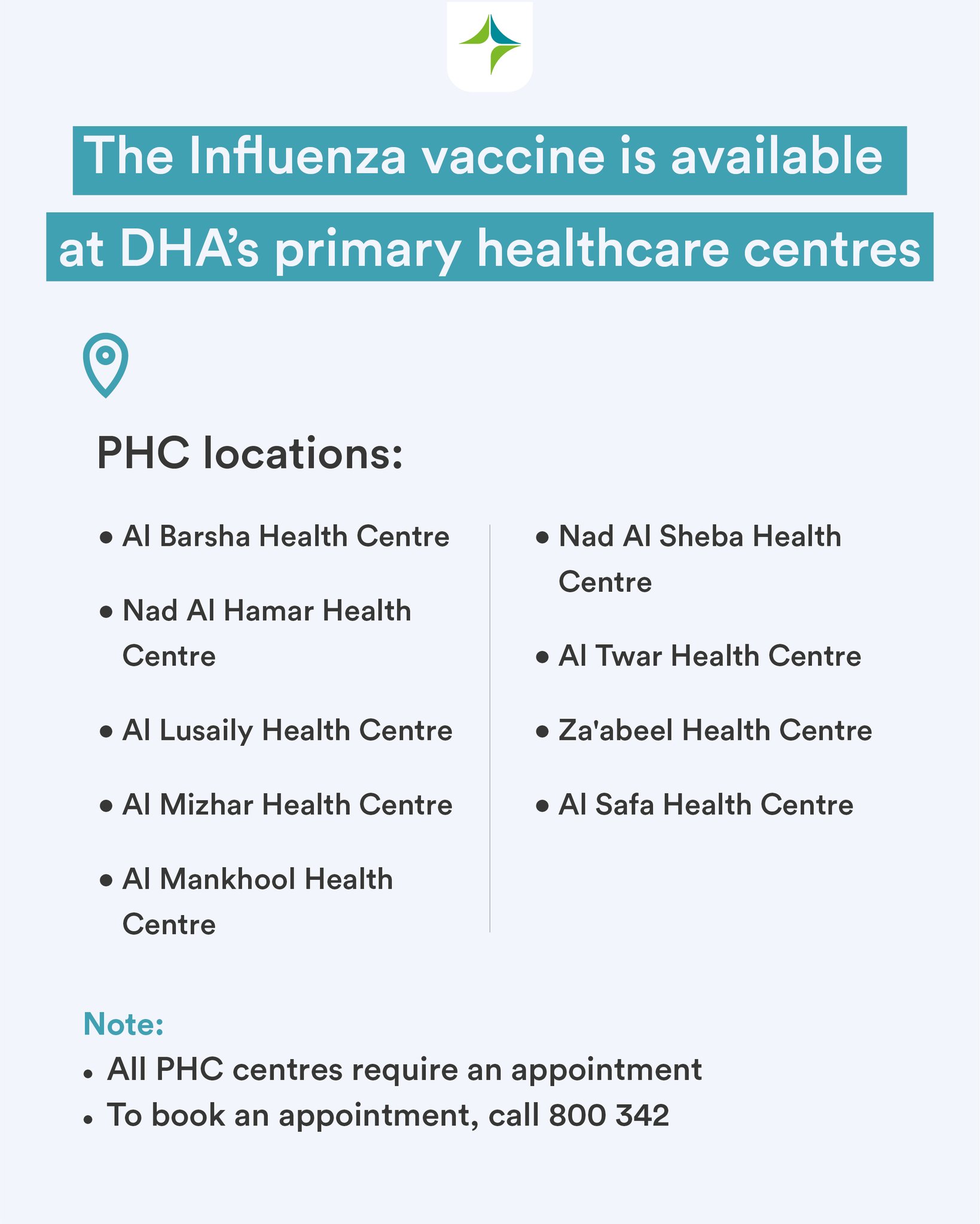 هيئة الصحة بدبي on Twitter "The seasonal Influenza vaccine is available at DHA’s Primary Health