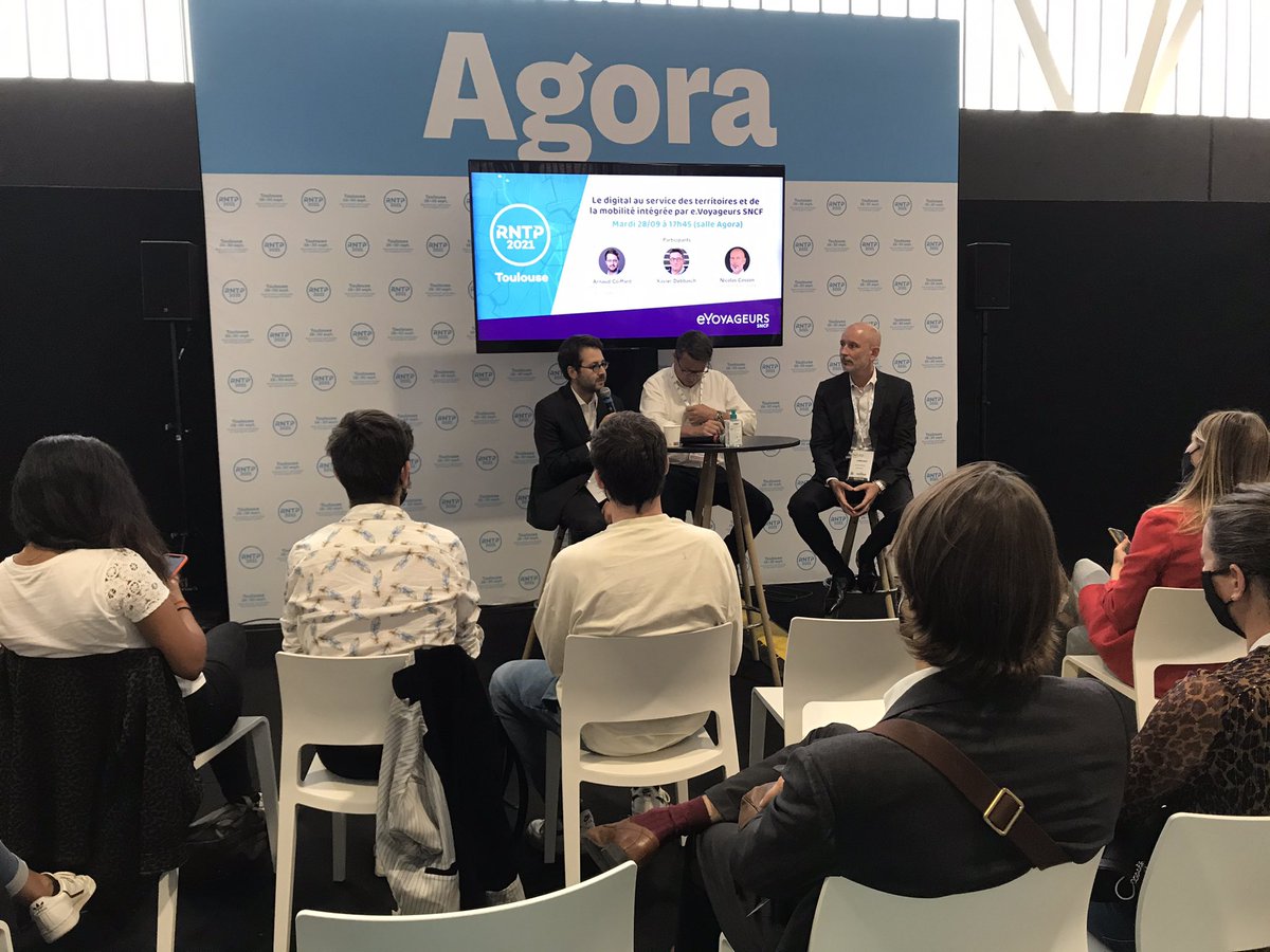 LT #RNTP c’est parti pour la conférence sur le #numérique et la #mobilité intégrée ! RDV a l’Agora #RNTP21 Avec <a href="/ACoiffard/">Arnaud Coiffard</a> de @evoyageursSNCF, <a href="/xdebbasch/">Xavier Debbasch</a> d’ <a href="/AirwebEu/">AirwebEu</a> et notre CEO Nicolas Cosson