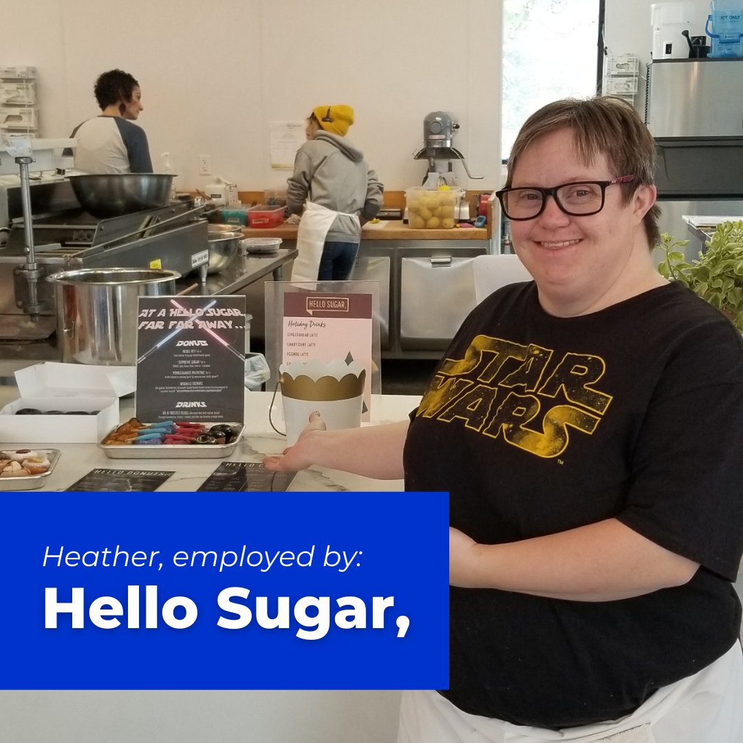 AtWorkWA's tweet photo. Introducing our #Spokane County Champion and person served: Hello Sugar, and Heather! "An inclusive environment simply aligns with our values as a company. We believe that everyone has unique talents and abilities to offer at the table." - Amy Staton, Owner of #HelloSugar https://t.co/njud13QvZ5