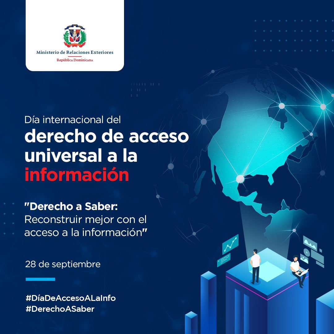 La promoción de los valores democráticos y los derechos humanos constituye uno de los pilares que hemos priorizado en el desarrollo de nuestra política exterior. Hoy, nos unimos junto a <a href="/UNESCO_es/">UNESCO en español 🏛️#Educación #Ciencia #Cultura</a> en el Día Internacional del Acceso Universal a la Información.
#DíaDeAccesoALaInfo