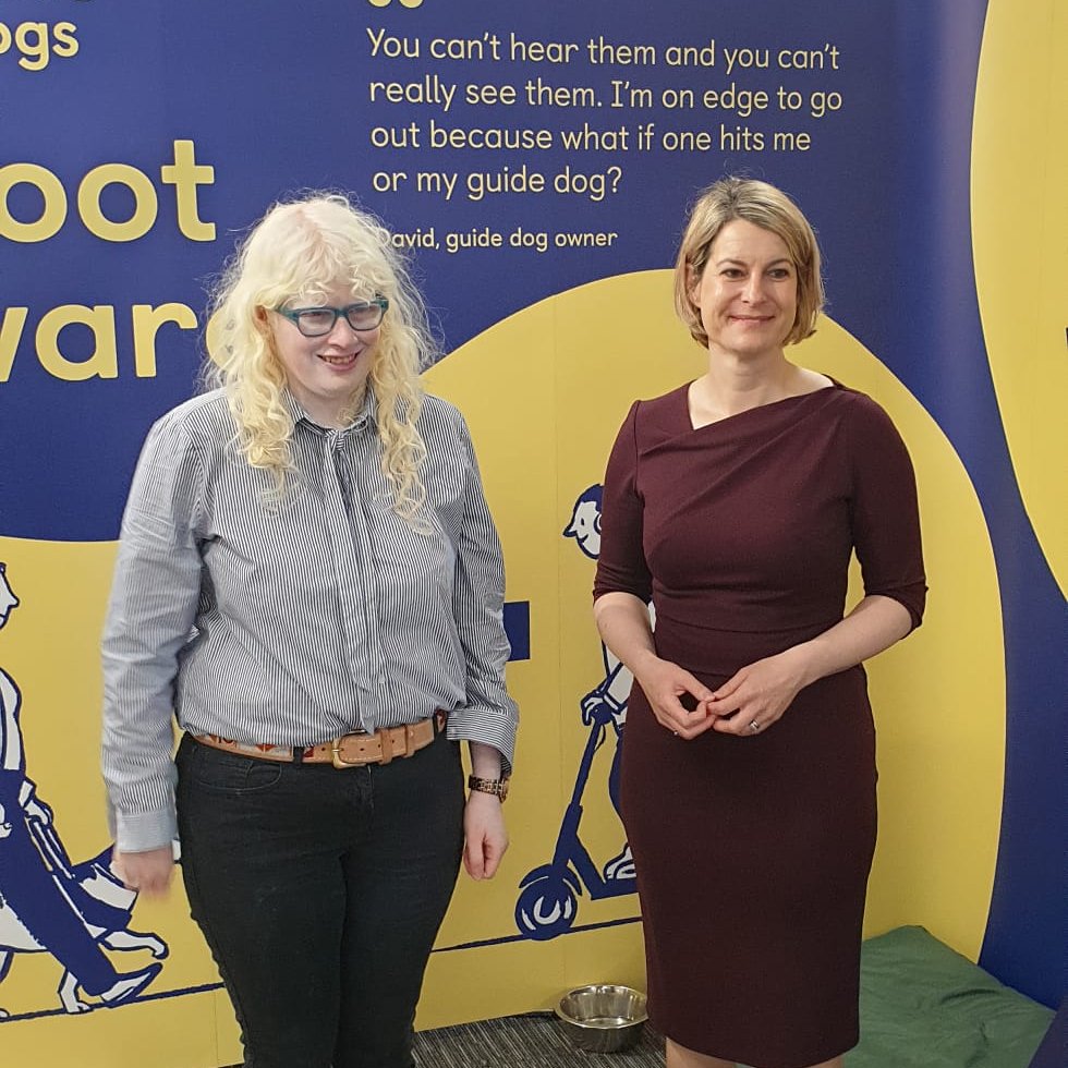 gdcampaigns's tweet image. It was great to meet you @helenhayes_ at #Lab2.  Thanks for coming to meet us to learn about the impact that e-scooters have on people with sight loss. #ScootAware @guidedogs