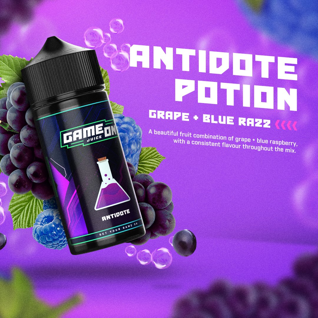 GAMEONJUICE's tweet photo. 🍇'Antidote' is back in action!🍇

👇Fully stocked and ready to go today!👇

https://t.co/wbDczALWtB https://t.co/CeZ2Pwqc24