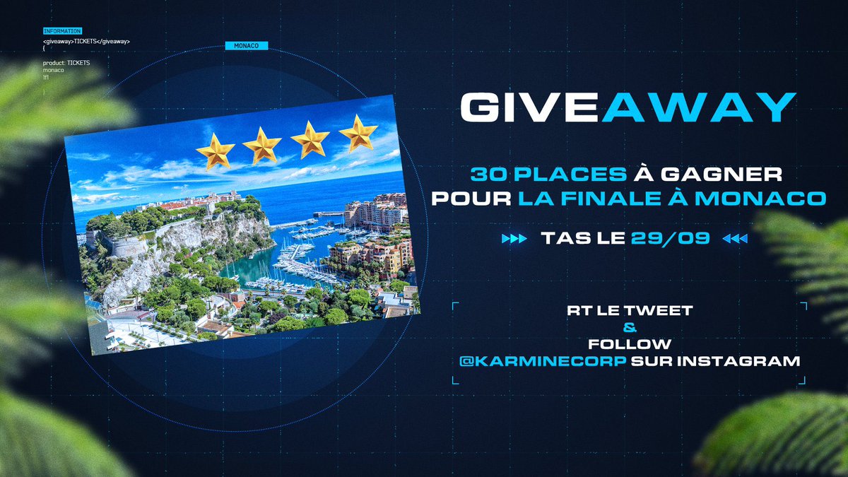 KarmineCorp's tweet image. Pour célébrer la grande finale de la Coupe de France, on vous fait gagner 30 places pour assister à la finale en direct de Monaco ! 🇲🇨

Pour participer : 

✅ RT ce tweet
✅ Follow @karminecorp sur Instagram
▶️ instagram.com/karminecorp 

TAS le 29/09, bonne chance 🤞🏻