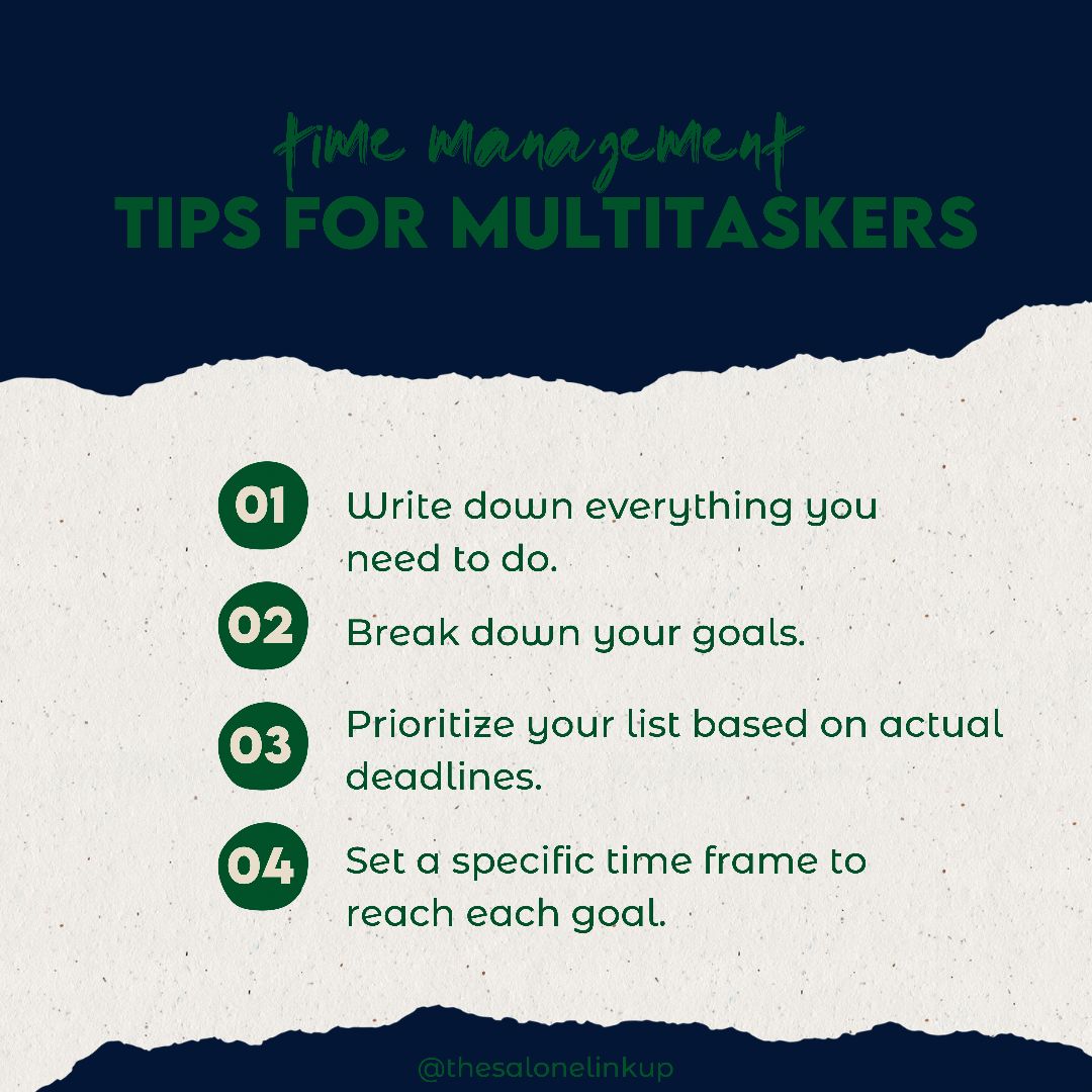 thesalonelinkup's tweet photo. #SLTipTuesday Multitasking can be efficient if you know how to effectively do it.
Here are some time management tips for all multitaskers. https://t.co/0NdLcWGLmX