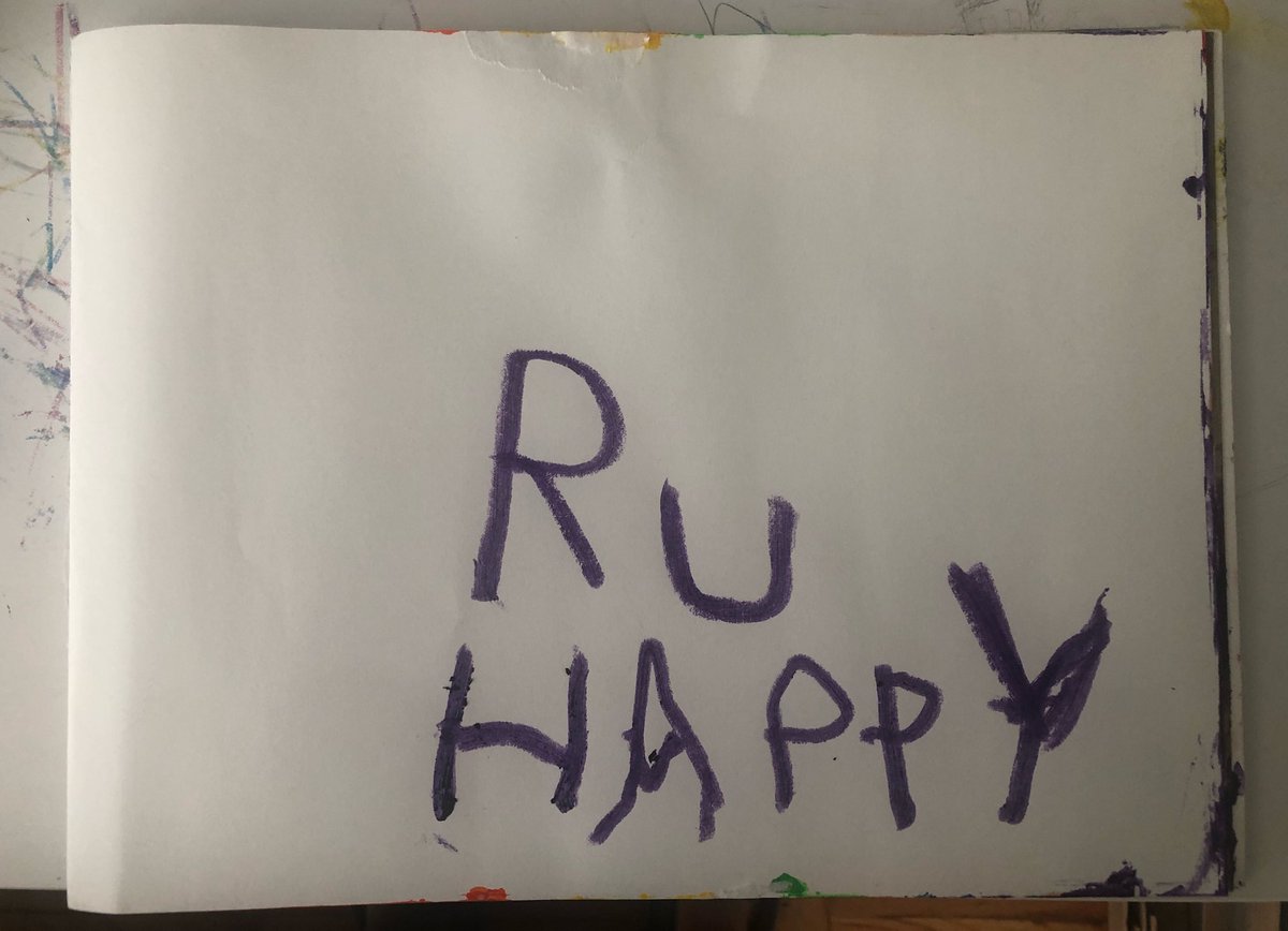 rustystahl's tweet photo. This is the first writing my 5yo daughter learned to write in kindergarten this month. I don't think she knows the difference in meaning between her two versions. #ruhappy #urhappy https://t.co/hTGJvzduWP