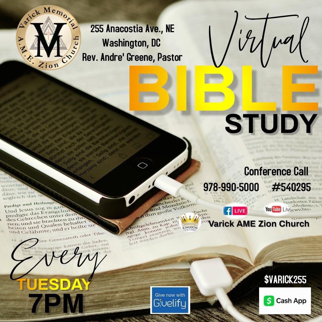 Join us at 7pm on Tuesday, September 28, 2021 for Bible Study 
This weeks Growing Spiritually Bible Verse Colossians 3:16
Join us via Facebook Live, YouTube or Conference Call 
978-990-5000 #540295
#KingdomFocused
#varickamez