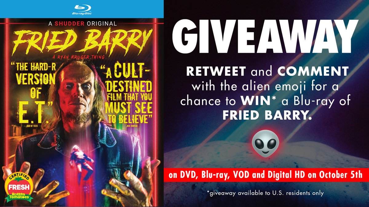FANGORIA's tweet photo. GIVEAWAY
For a chance to win a Blu-ray of FRIED BARRY, retweet and comment with 👽.

Like having an acid trip during an out-of-body experience. It's surreal, wild, exciting, disturbing and ultimately a must-see." – Ghastly Grinning

On VOD, Digital HD, DVD &amp; Blu-Ray on Oct 5 https://t.co/Hz4CkHQ08J