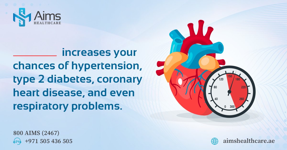 Aims_Healthcare's tweet photo. What do you think has a direct correlation to all these health problems? Let us know in the comments, and let’s see if you can get it right.

Hint: You would not gain it at all. But most times, you have to lose it to keep yourself healthy

#DoctorOnCall #LabAtHome #Available24x7 https://t.co/fAyyD9W4L0