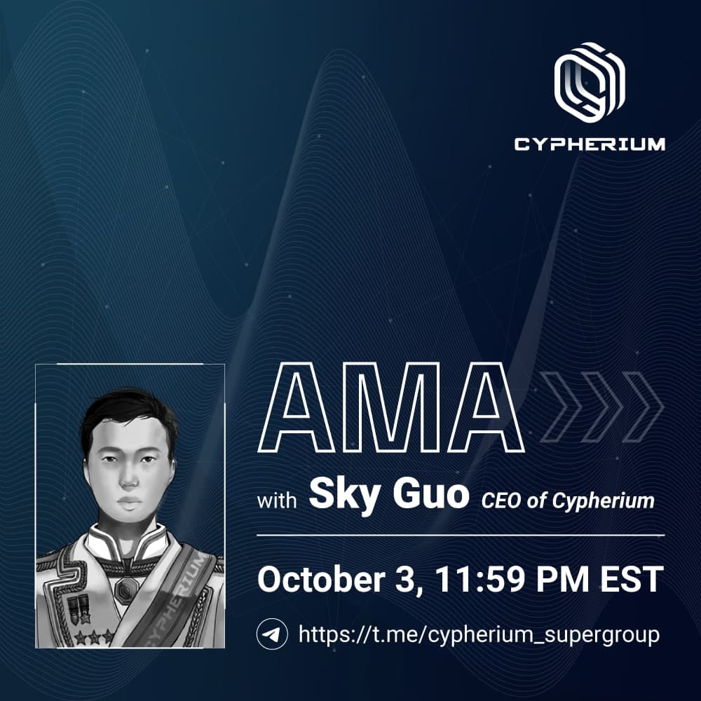 Cypherium is hosting an internal AMA on Oct. 3, 11:59PM EST. Sky Guo (Cypherium CEO) will go live on the official telegram channel to answer questions by the community.

Question form (Submit by Oct. 2):
forms.gle/Ccva6ZAQxwG3VX…

Official Telegram: 
t.me/cypherium_supe…