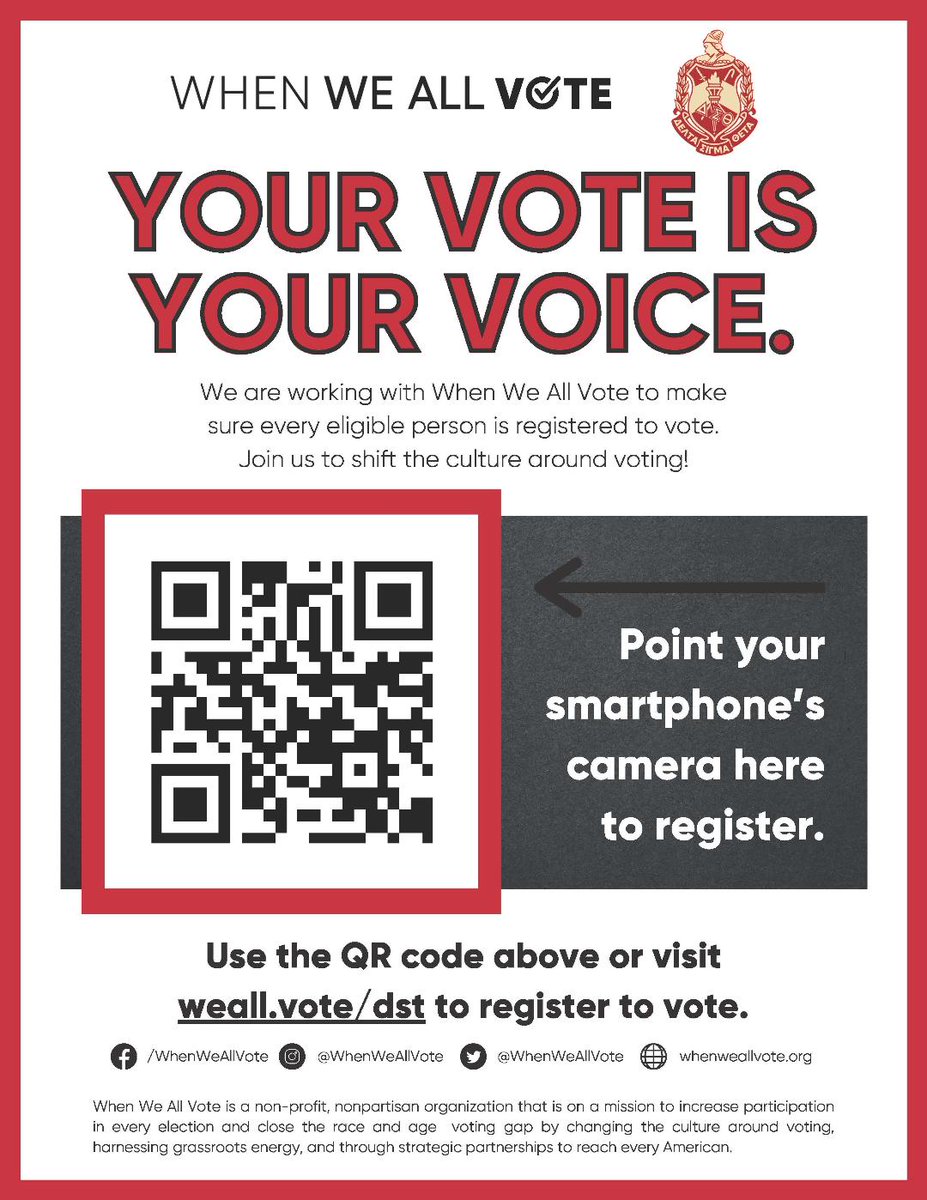 SWDCA_DST's tweet photo. When We All Vote- Sept. 28th National Voter Registration Day #BacktotheBallotBox! #SWDCADELTAS #SWDCAWWAV Millions of Americans aren't able to vote because of their registration status. This #NationalVoterRegistrationDay know your status.
#DST1913 https://t.co/IgJHnEOX6u
