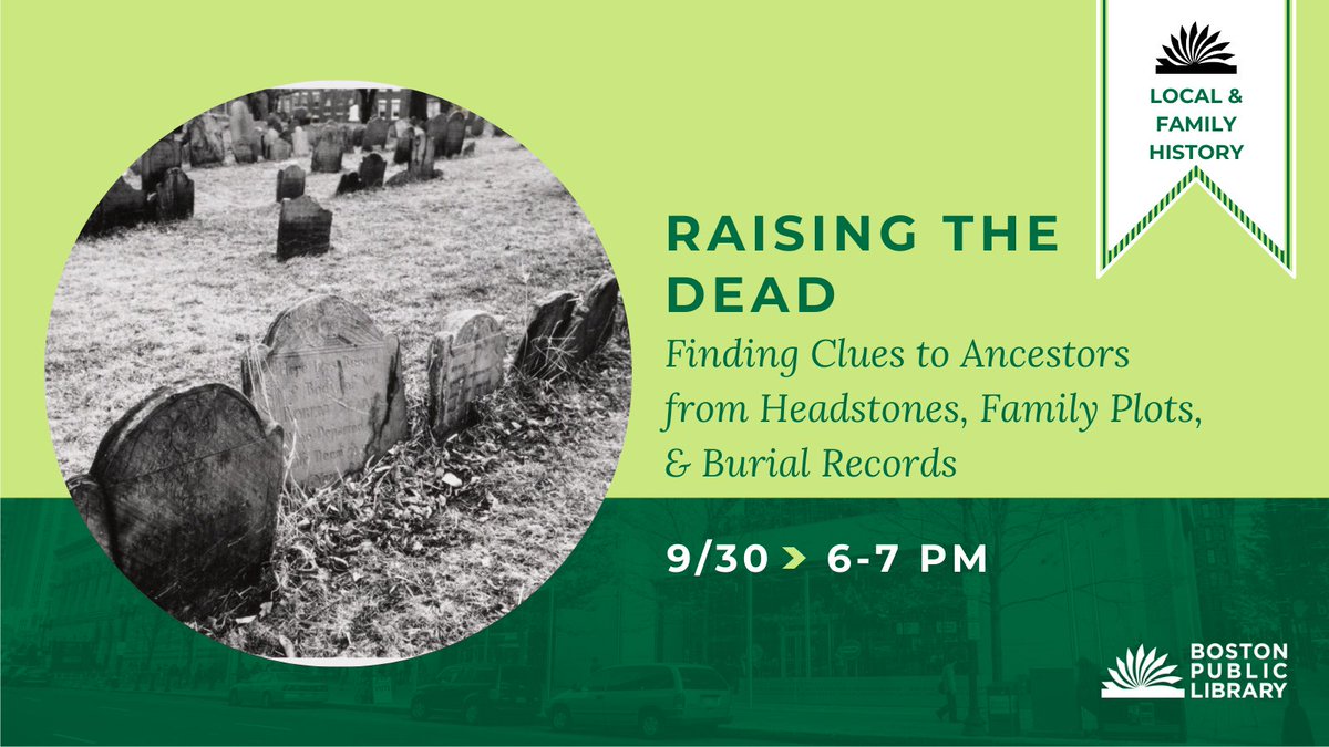 Researching your family history or working on a genealogical project? Learn how to find clues about your ancestors through headstones, family plots, and burial records at our lecture with <a href="/DLGenealogist/">David Allen Lambert</a> of <a href="/AncestorExperts/">American Ancestors</a>.

Learn more &amp; register: ow.ly/9obp50Ghs2K