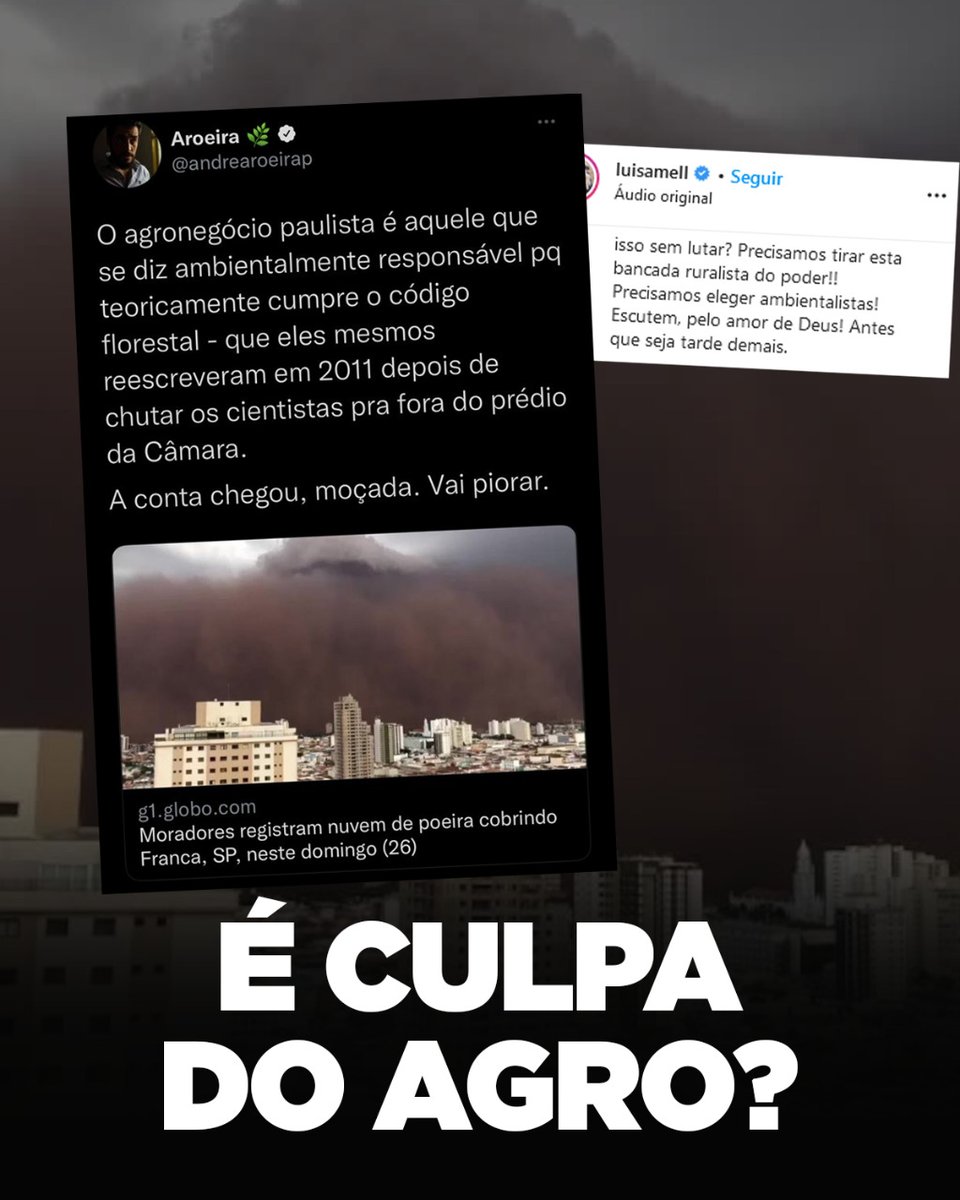 TratoresTex's tweet photo. Tempestade de areia é culpa do #agro? Parece que a @luisamell acredita que sim. https://t.co/WM3CkKOjvS