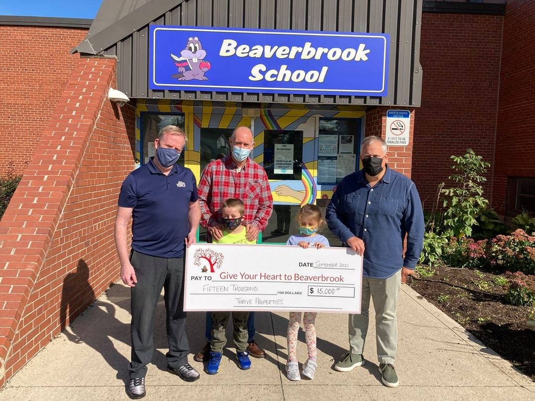 GiveBeaverbrook's tweet photo. Our hearts are full thanks to busineses like Thrive Properties! THANK YOU! Pictured below with 2 of our finest Grade 2 students are Todd Smith (BBK Principal), George Tibbo (longtime BBK volunteer, advocate and all-around great guy) and Dr. John McManaman from @ThriveProperties https://t.co/7AkC42i7QR