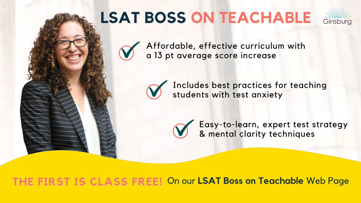 GinsburgAdvance's tweet photo. LSAT Boss on Teachable is an on-demand, affordable way to reach your dream score on the LSAT. Designed by Shana Ginsburg Esq., the curriculum focuses on not just content mastery, but test strategy and mental clarity. #LSATBoss https://t.co/4J5cxIFOv6
