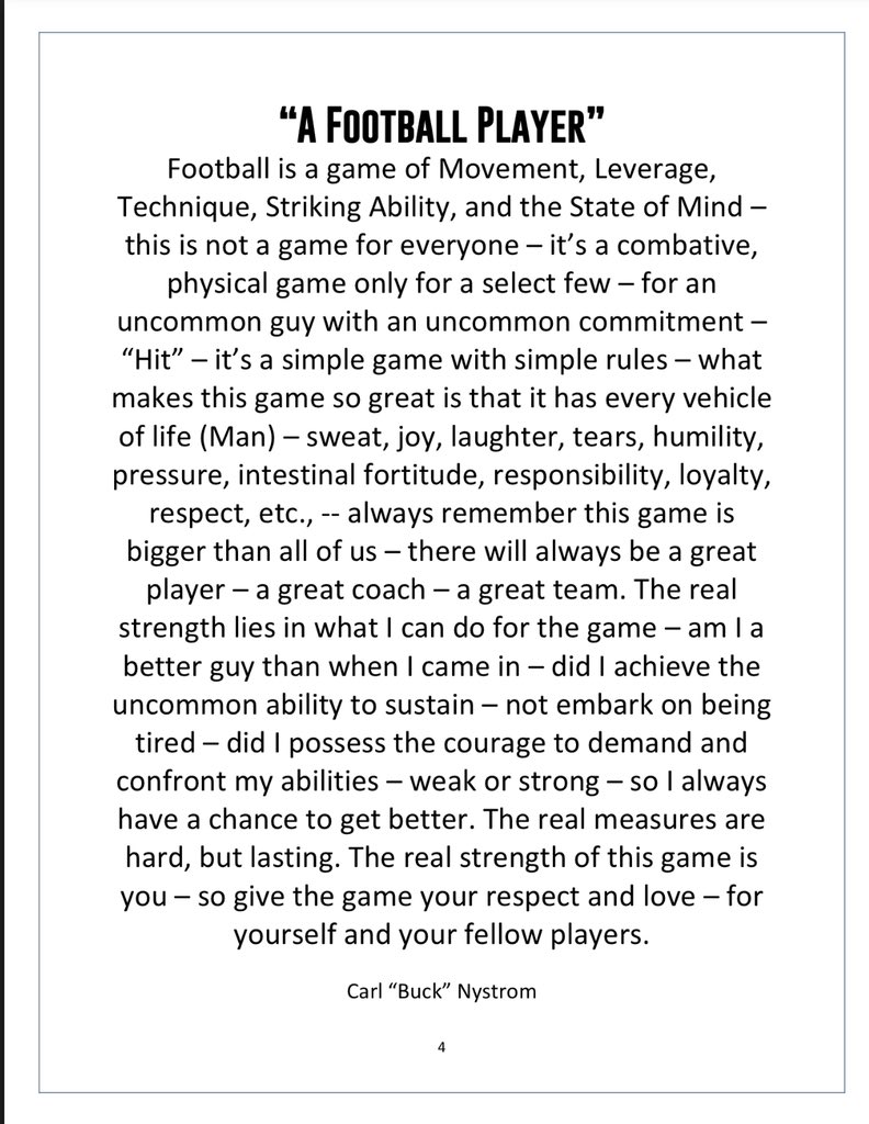 CoachHueter's tweet image. Since the Fall of 2008, I have looked at this quote on a weekly basis....this is what the game of football is all about. Very sad to hear that Coach Buck Nystrom has passed.