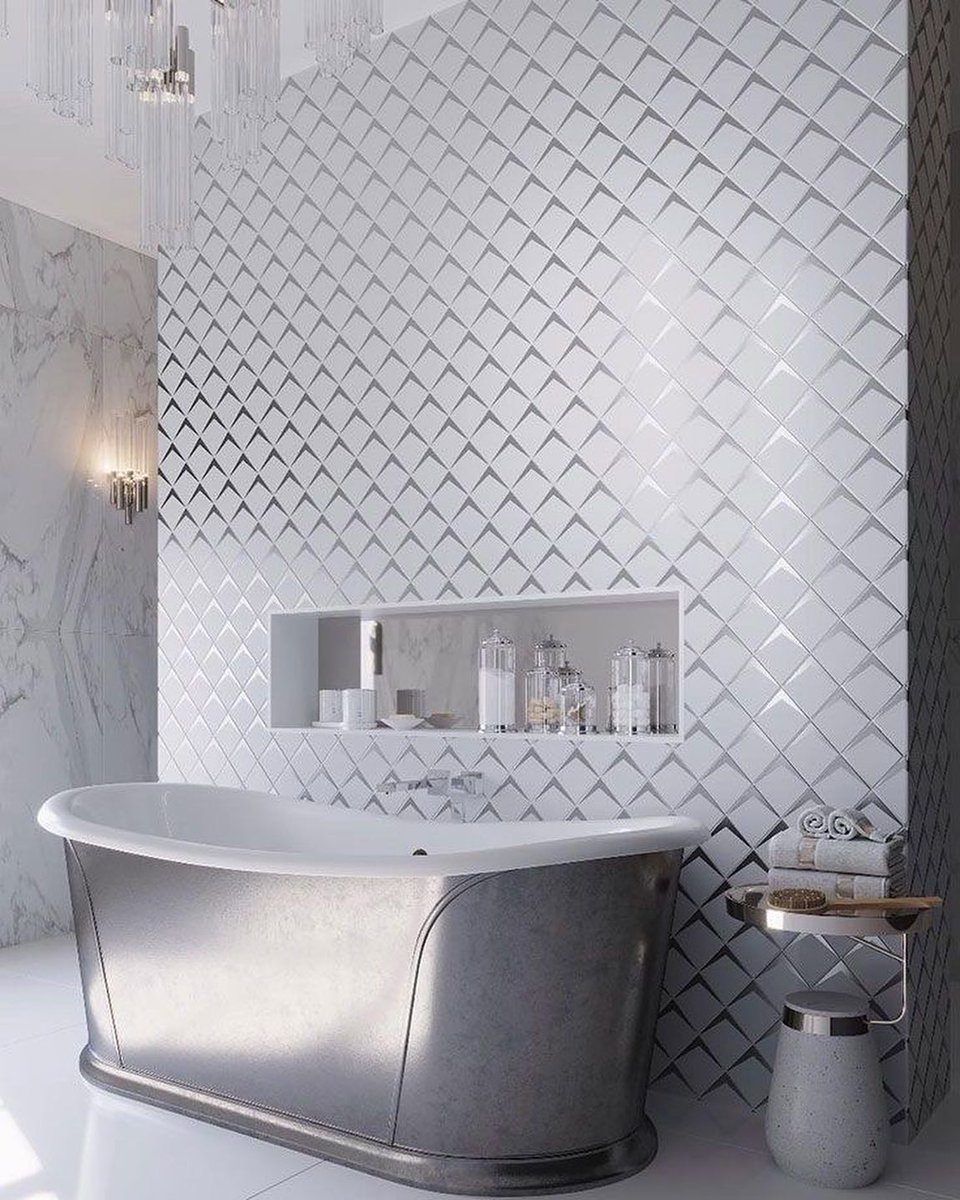 TheTileClub's tweet photo. Which of these #ArtDeco bathrooms makes your vintage dreams come true? 

These gorgeous frosted glass and chrome accent tiles add the most glamorous flair to any interior, turning your bathroom into a relaxing and luxurious space!

#vintagehomedecor #vintagehome #eclectichome #st https://t.co/c9GJpiXXit