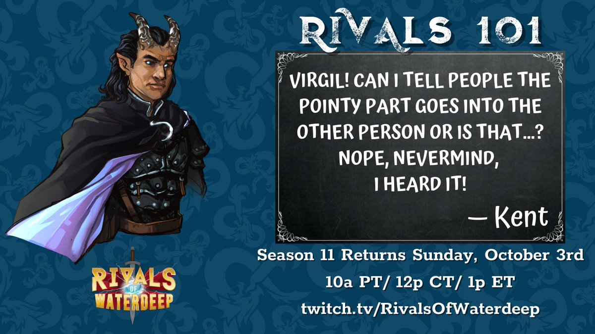 RivalsWaterdeep's tweet photo. Another day, another #Rivals101 tip! And Kent is here with an important reminder that the pointy tip should always be pointing away from you…
…or not, you do you. We're sure you'll figure it out!
Sun. Oct. 3, 10am PT/12pm CT https://t.co/VbwsLNUJw6 #DnD #WotCPartner https://t.co/uiTVAfMncA