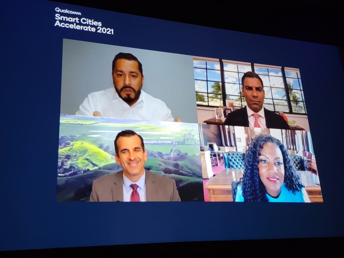 anshelsag's tweet photo. Next up is a virtual Mayoral Panel with George Burciaga from @ignitecities with St. Louis Mayor @tishaura, San Jose Mayor @sliccardo and Miami Mayor @FrancisSuarez here at @Qualcomm #SmartCitiesAccelerate #SmartCity https://t.co/pMDn1Apso3