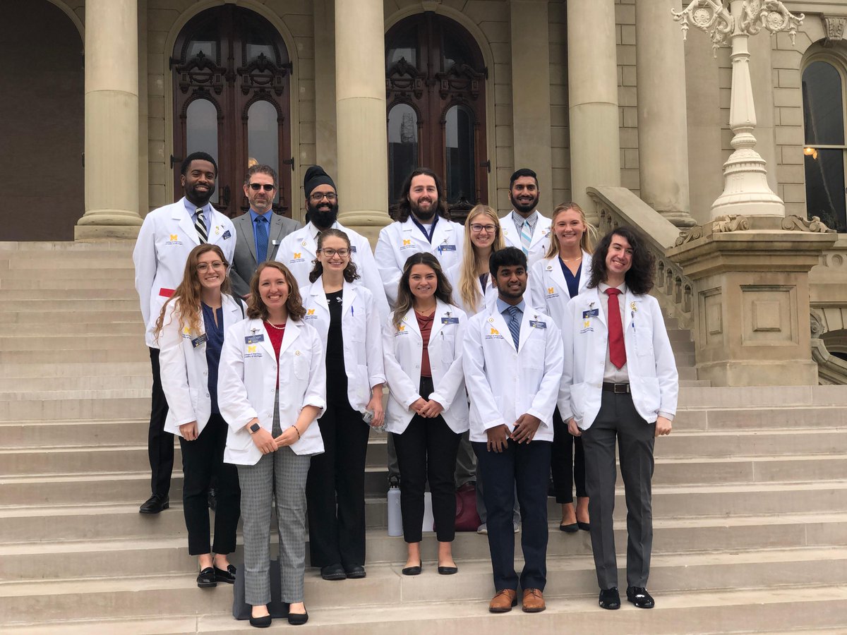 MIPharmacists's tweet photo. What a good-looking group of pharmacy professionals and student pharmacists descending on the Michigan Capitol today! #PBMreform #PDAC2021 #MiPharm https://t.co/hUZnUBWXWi