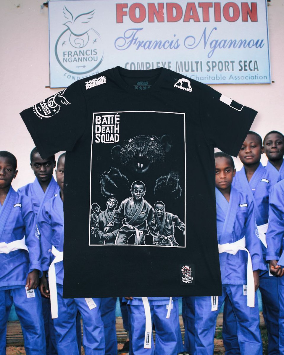 Scramble_'s tweet photo. You can thank Brexit and couriers losing the packages, but finally, finally our Batie Death Squad tees are back in stock. All profits from these go directly to Sam at the FNF, and will be used to provide for the kids jiujitsu program based in Batie Village, Cameroon. https://t.co/dP9q5emNHK