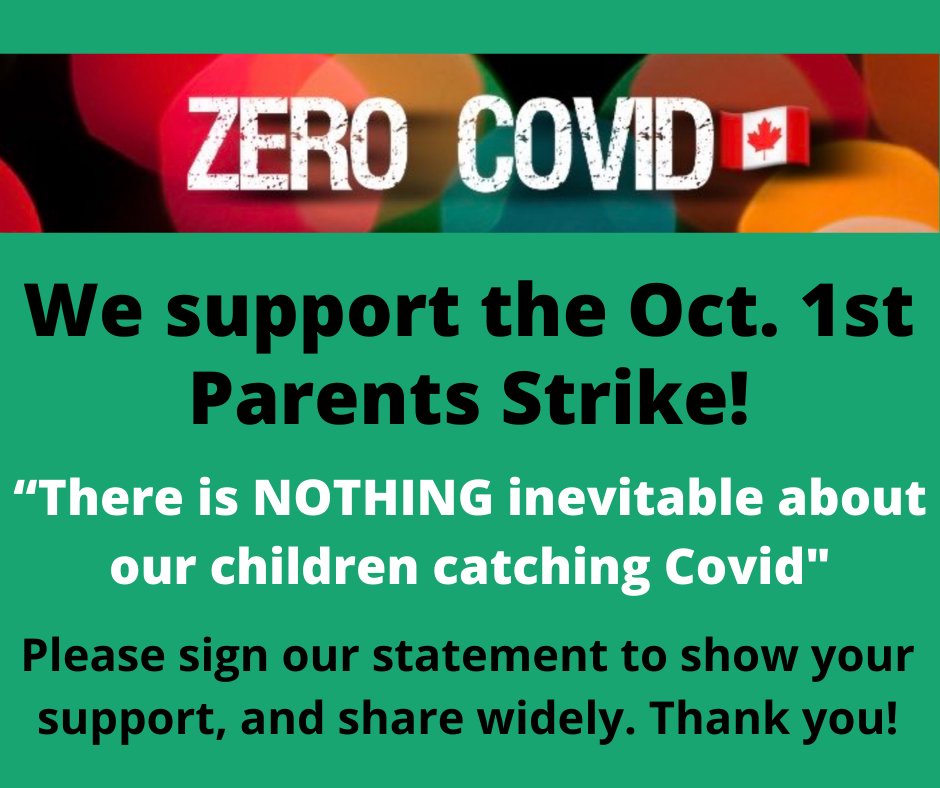 zerocovidcanada's tweet photo. Zero COVID #Canada Supports the Oct 1st #ParentsStrike!
Read our statement for ways to take action & plz add your name and/or your org in support of the strike: https://t.co/W0oTAqzmQU
Thank you!
#cdnpoli #zerocovid #makeschoolssafer #protectourchildren #COVID19 #EnoughIsEnough https://t.co/M1uoVvPQ0k