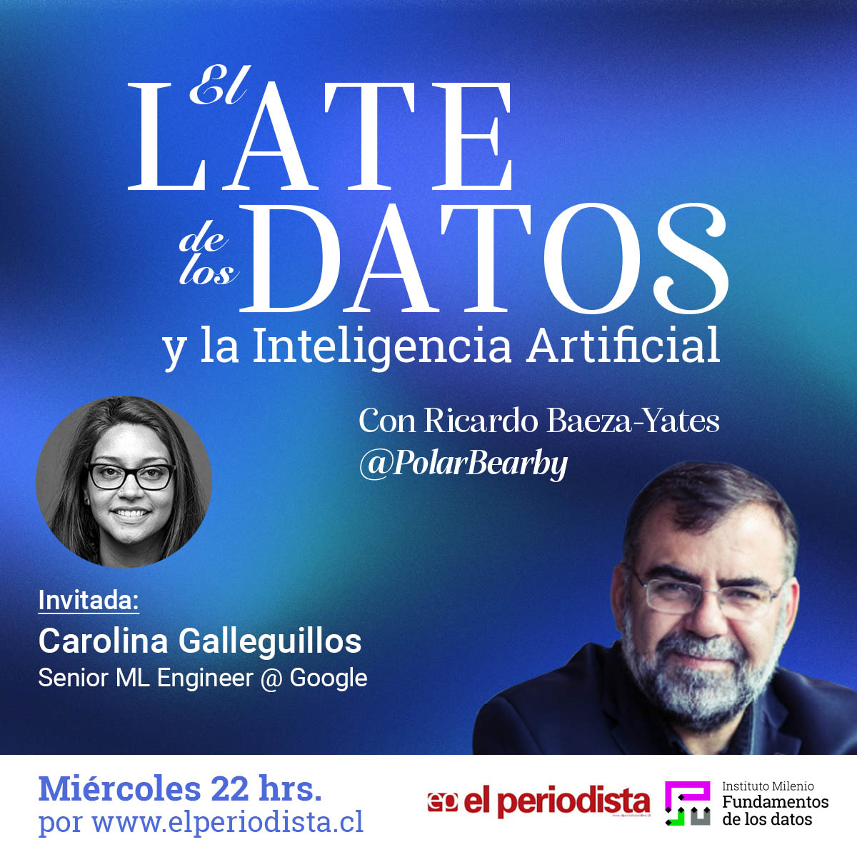 PolarBearby's tweet photo. [#DatoseIA] Mañana tenemos como invitada a Carolina Galleguillos, ingeniero senior (aprendizaje automático/ML) de Google. Con ella conversaremos de su trayectoria profesional desde Arica a California.

Como siempre a las 10PM (Chile) en @ElPeriodista junto a @Danielvak https://t.co/mNHnVJ4zGN