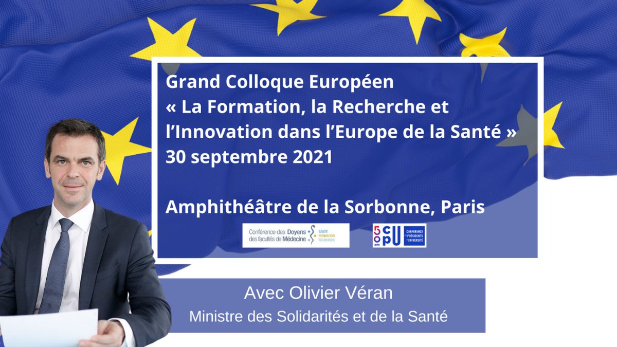 🇪🇺⚕️ #EuropeSanté21 J-2
M. le ministre <a href="/olivierveran/">Olivier Véran</a> sera présent à notre colloque, jeudi, en introduction de nos travaux
🔗 Programme complet et inscription : swll.to/Gdv2s