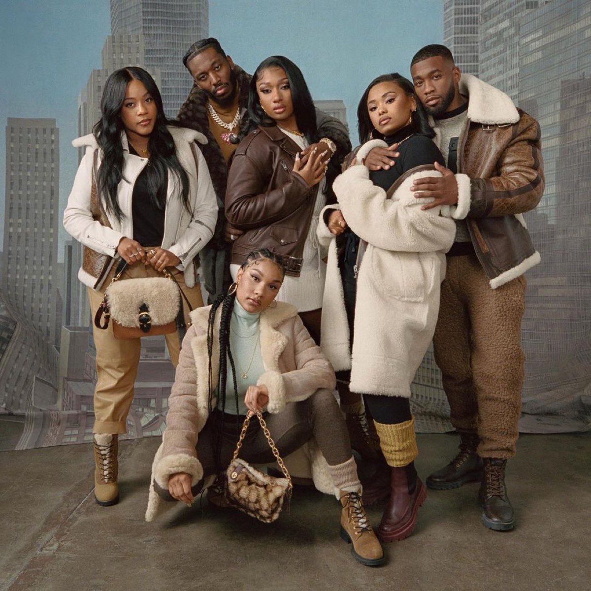 stallionaccess's tweet photo. Megan Thee Stallion &amp; friends for Coach x Schott NYC’s collaborative collection. 👜 https://t.co/Ct6mjMEsVw