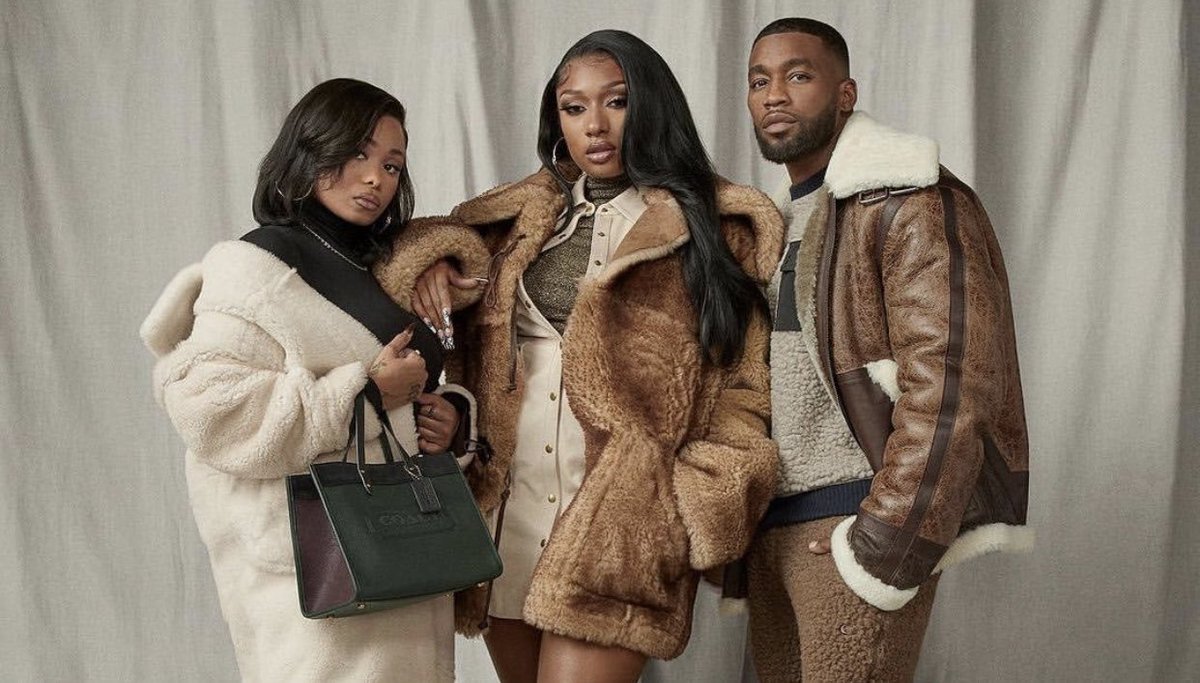 stallionaccess's tweet photo. Megan Thee Stallion &amp; friends for Coach x Schott NYC’s collaborative collection. 👜 https://t.co/Ct6mjMEsVw