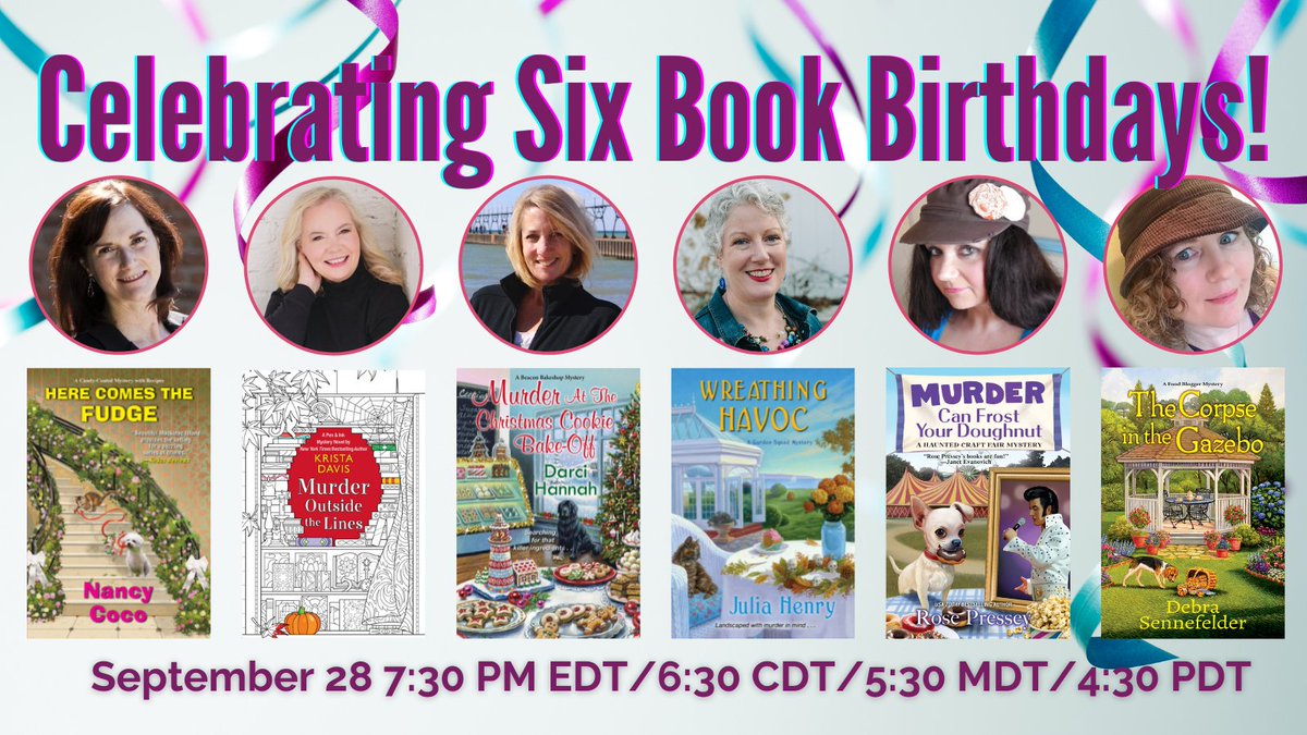This is going to be fun! Join six cozy authors celebrating book birthdays today. We'll be on Zoom us02web.zoom.us/j/82859608031 or on the <a href="/JHauthors/">JHAuthors</a> Facebook page  fb.me/e/12fZoCmPf at 7:30pm ET/4pm PT. <a href="/KensingtonBooks/">Kensington Books</a> #amwriting #bookbirthday