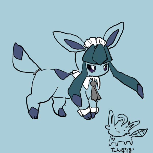 glaceon pokemon (creature) no humans simple background full body maid headdress blue background closed mouth  illustration images