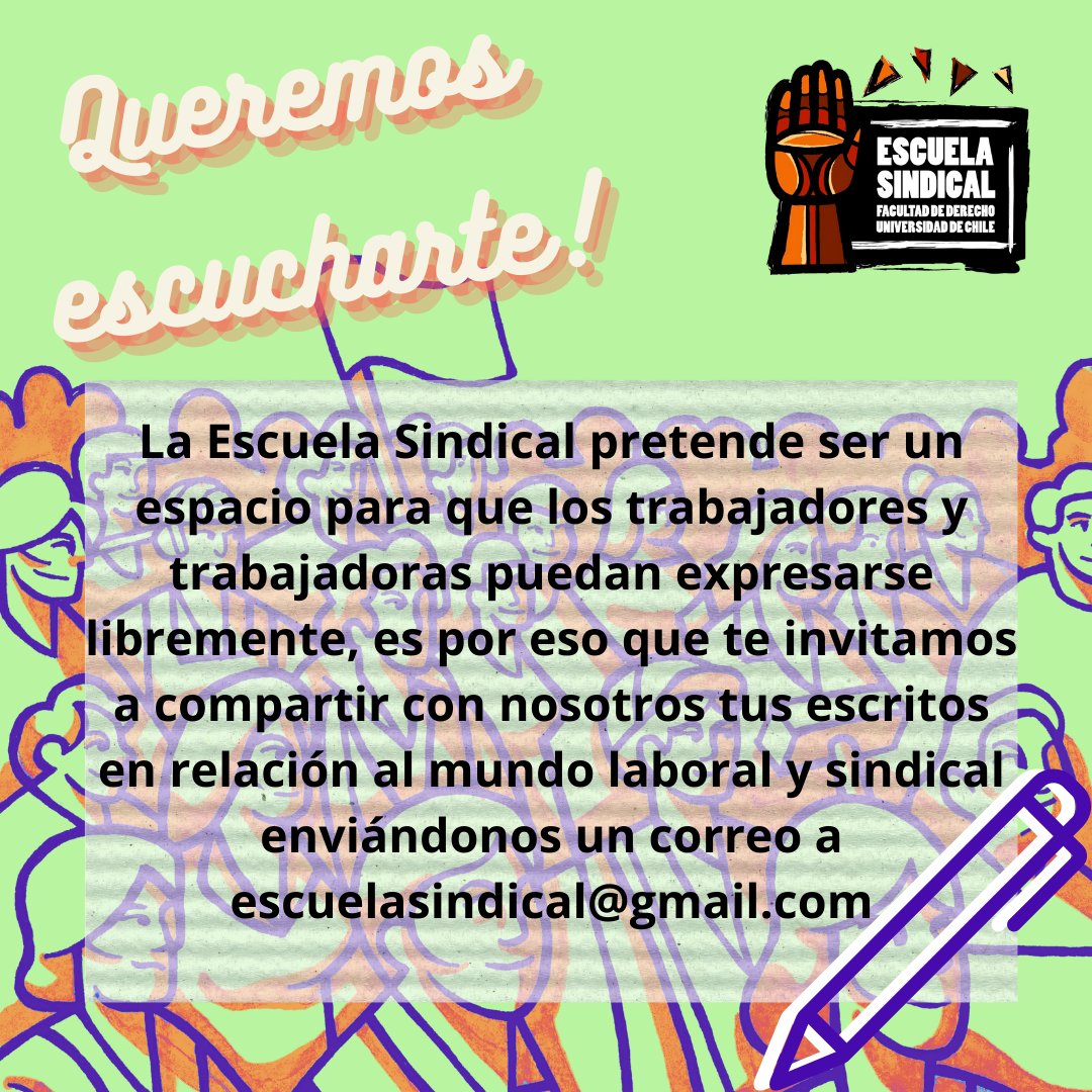 ⛔️[INVITACIÓN - DIFUSIÓN]⛔️

¿Tienes algo que comunicar como organización, dirigencia o trabajador(a) de base? Como Escuela Sindical recibimos escritos, columnas y cualquier expresión escrita del acontecer laboral y sindical para su difusión. 📢