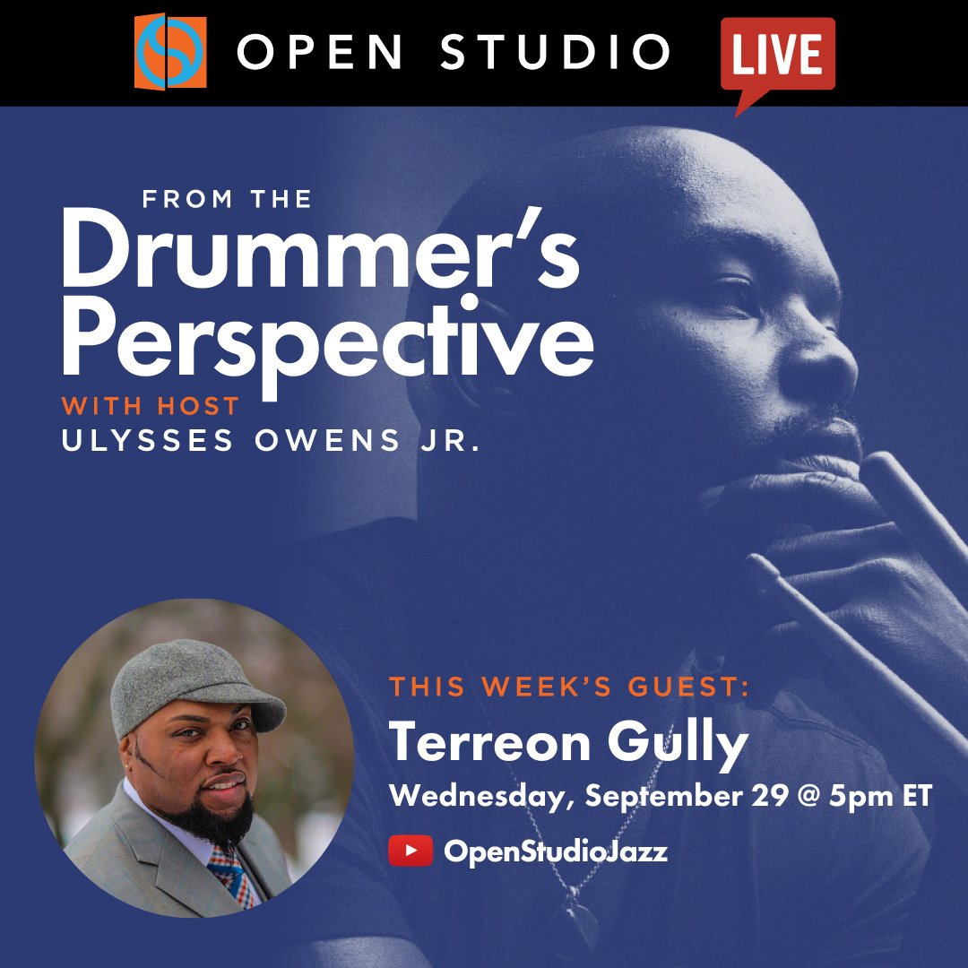 Open Studio (@openstudiojazz) on Twitter photo WEDNESDAY @ 5PM ET - <a href="/UlyssesOwensJr/">Ulysses Owens Jr.</a> interviews <a href="/TerreonGully/">TerreonGully</a>! Catch the interview and get some new drum tips right here: buff.ly/3AVh00E WEDNESDAY @ 5PM ET - <a href="/UlyssesOwensJr/">Ulysses Owens Jr.</a> interviews <a href="/TerreonGully/">TerreonGully</a>! Catch the interview and get some new drum tips right here: buff.ly/3AVh00E