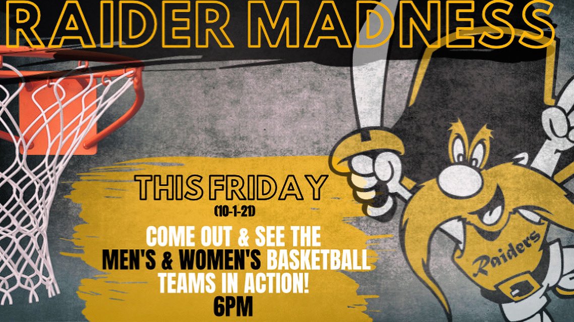 3Rwbb's tweet photo. Raider Nation itβs time for RAIDER MADNESS!!! This FRIDAY at 6pm come out and see your Menβs and Womenβs Basketball teams in action!
β’
There will be 3 point contests, dunk contest, and a scrimmage!
We canβt wait to see you there! ππ€ππ€ #weare3r #threeriverscollege #njcaawbb https://t.co/SjS2yR2T76
