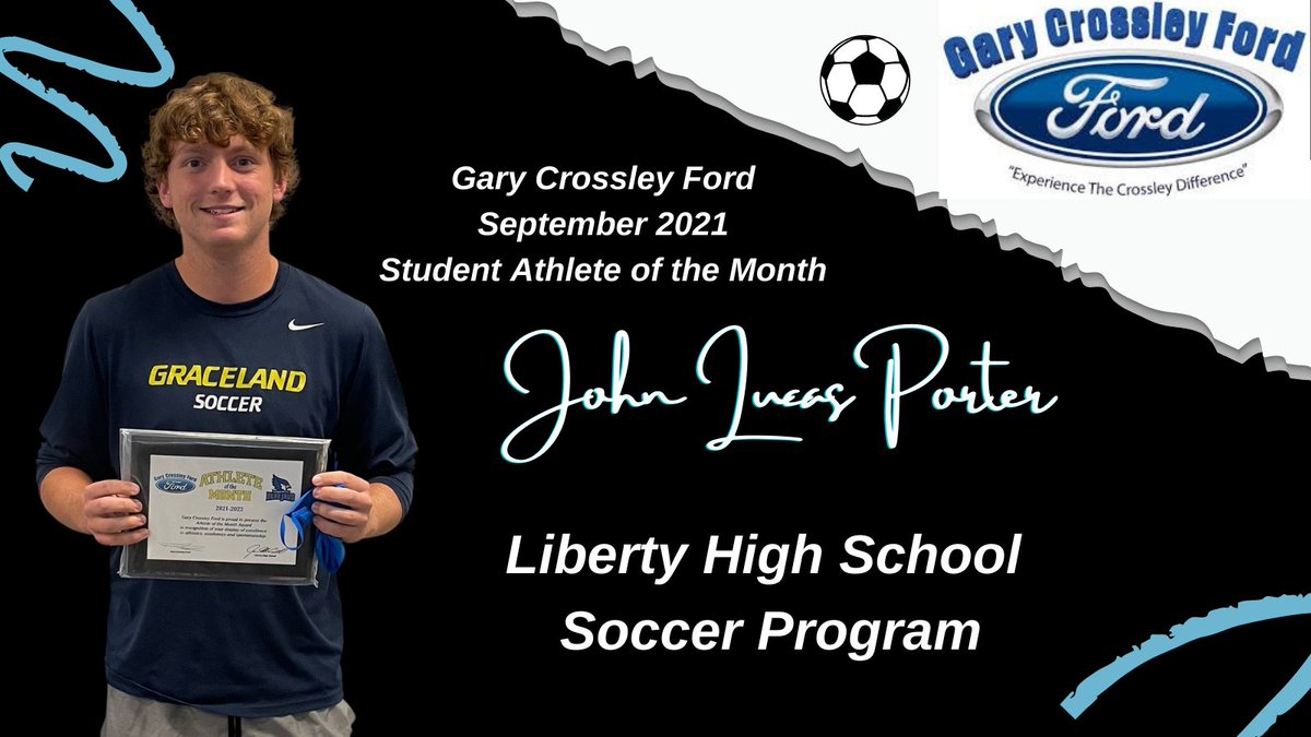 Congratulations to our September Gary Crossley Ford Student Athlete of the Month!  John Lucas Porter with the LHS Soccer Program!  Thank you for your leadership, work in the classroom and on the field!