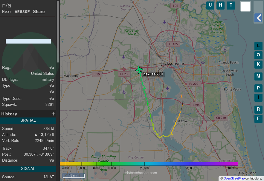 TheIntelFrog's tweet photo. #AE680F is likely a P-8 Poseidon going by MADFOX21. No bureau numbers/registration heard.
@KF4LMT @EastcoastSpots https://t.co/DTtjt1G5S2