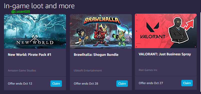 Lucano25's tweet photo. Loot disponible con #twitchgaming

#newworld
#Brawlhalla
#Valorant

#Twitch #NewWorldMMO #TwitchPrime #Twitchgamingloot #Amazongaming #Amazonloot https://t.co/OeADTOHnjZ