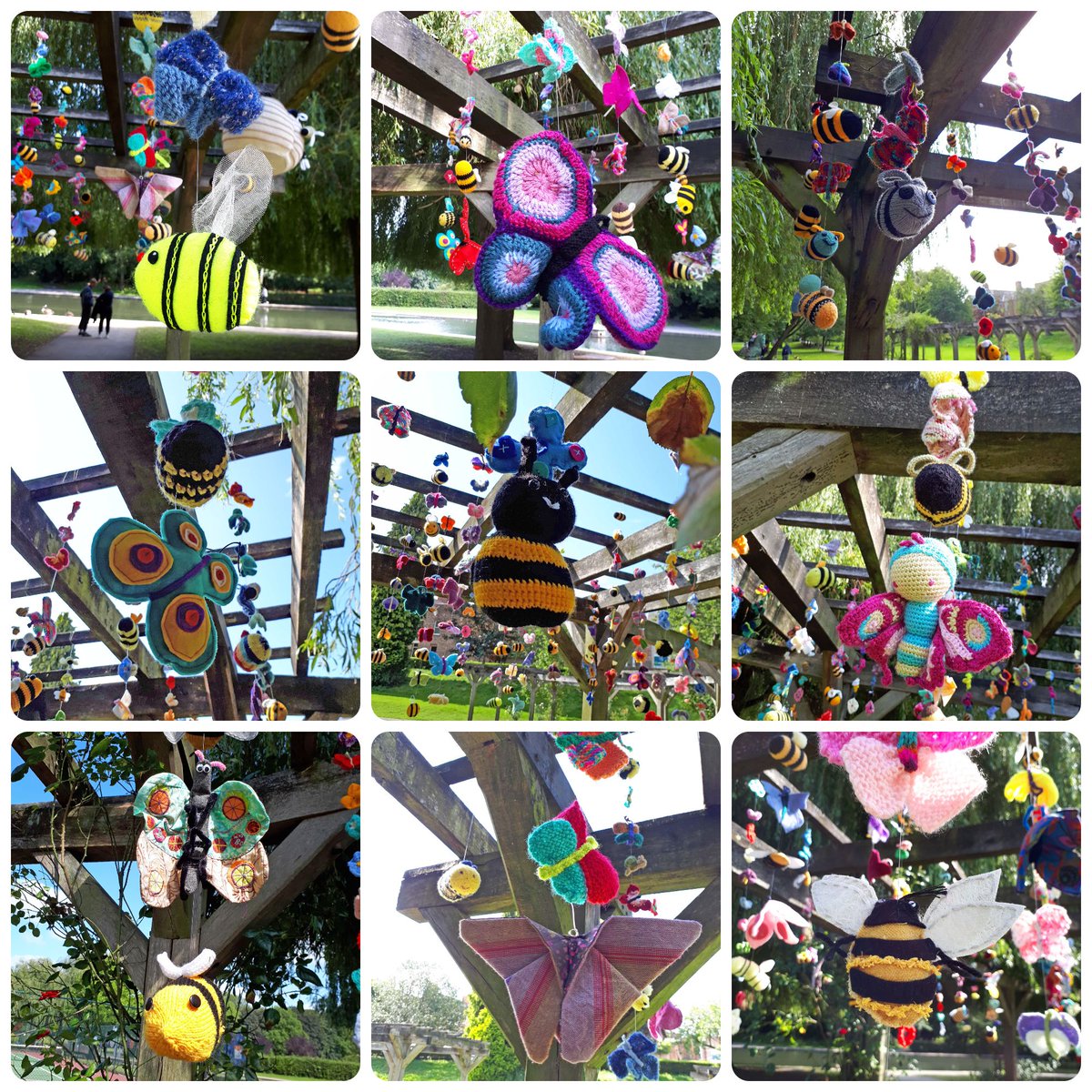 Hippystitch's tweet photo. The #ButterfliesandBees #Yarnstorm in #RowntreePark #York is coming down tomorrow! Have you spotted these lovely creatures! We will be selling them all to fundraise for @Fr_RowntreePark. So pop these sale dates in your diary:
Sun 10 Oct &amp; Sat 16 Oct 2021 10:30 - 12:30 https://t.co/E8WJo1RPEq