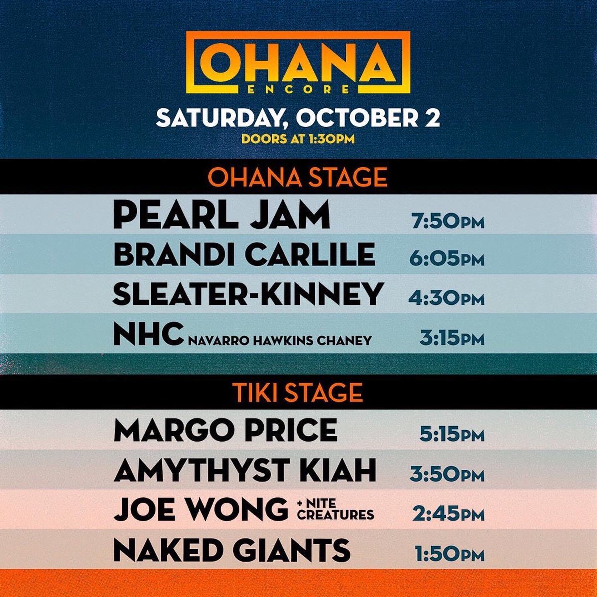JeffAmentsArmy's tweet photo. #Repost @TheOhanaFest 
Set times for Encore Weekend are here! Get ready for two more days with @pearljam plus @beck @brandicarlile @lordhuron and more💥 https://t.co/FvzFRcnDSJ