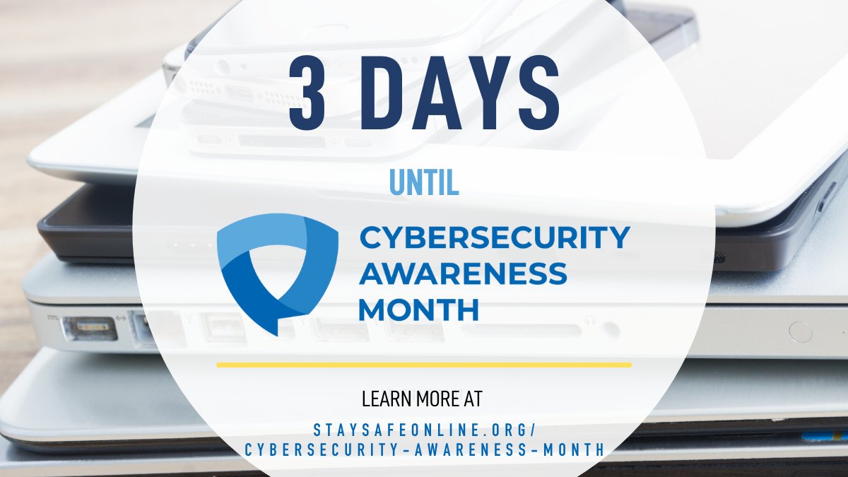 SMARTFENSE's tweet image. Cuenta regresiva... 3 días para iniciar el Mes de la #Concienciación en #Ciberseguridad.

Todos somos responsables por un mundo en línea más seguro. Alienta a tus colegas, amigos y familiares a que hagan su parte. #BeCyberSmart
staysafeonline.org/cybersecurity-…
#CybersecurityAwarenessMonth