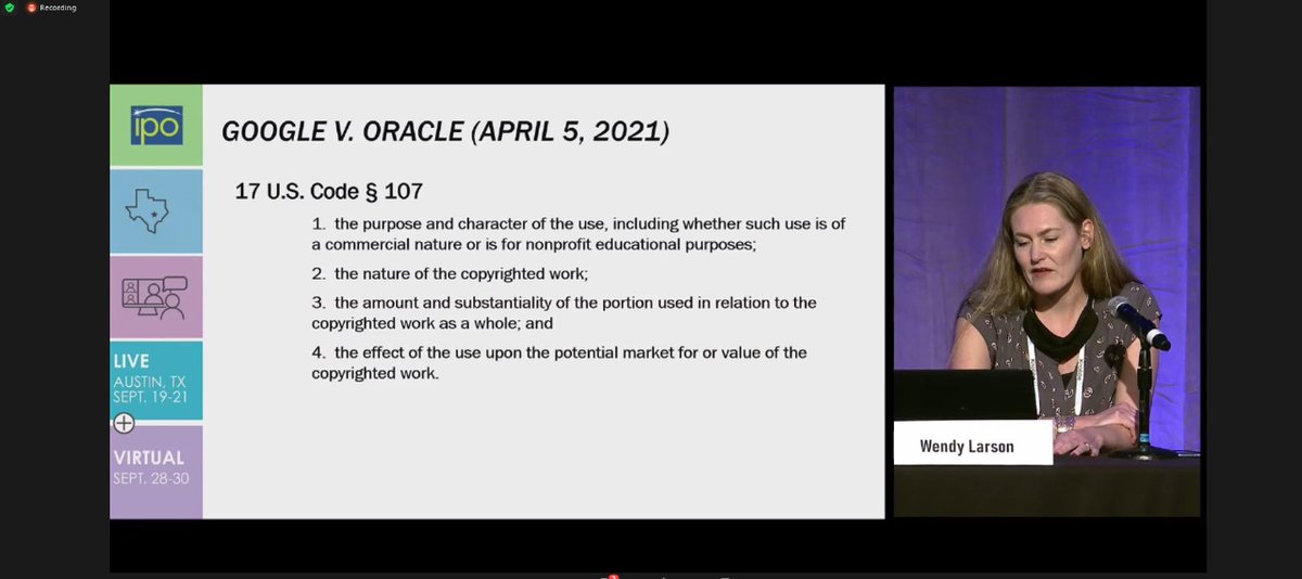 OlarteMoure's tweet photo. Virtual #IPOAM21
@IPO
Case Law Update and Noteworthy Trends in IP Law. Speaker: Wendy Larson from Pirkey Barber PLLC
#intellectualproperty #ip #iplaw https://t.co/guwlK2Ti32