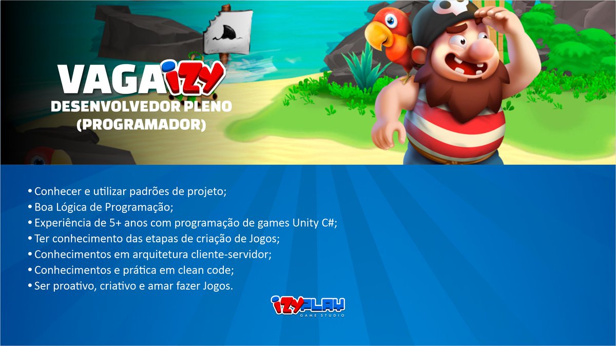 izyplay's tweet photo. AloW, Programmers! Oportunidade para desenvolver jogos!
Modelo: Anywhere Work.
Cadastre-se: https://t.co/zH6ChtdplJ
Maiores informações, em nosso site: https://t.co/kNSQGq9HgY https://t.co/7BIh6vyPzT