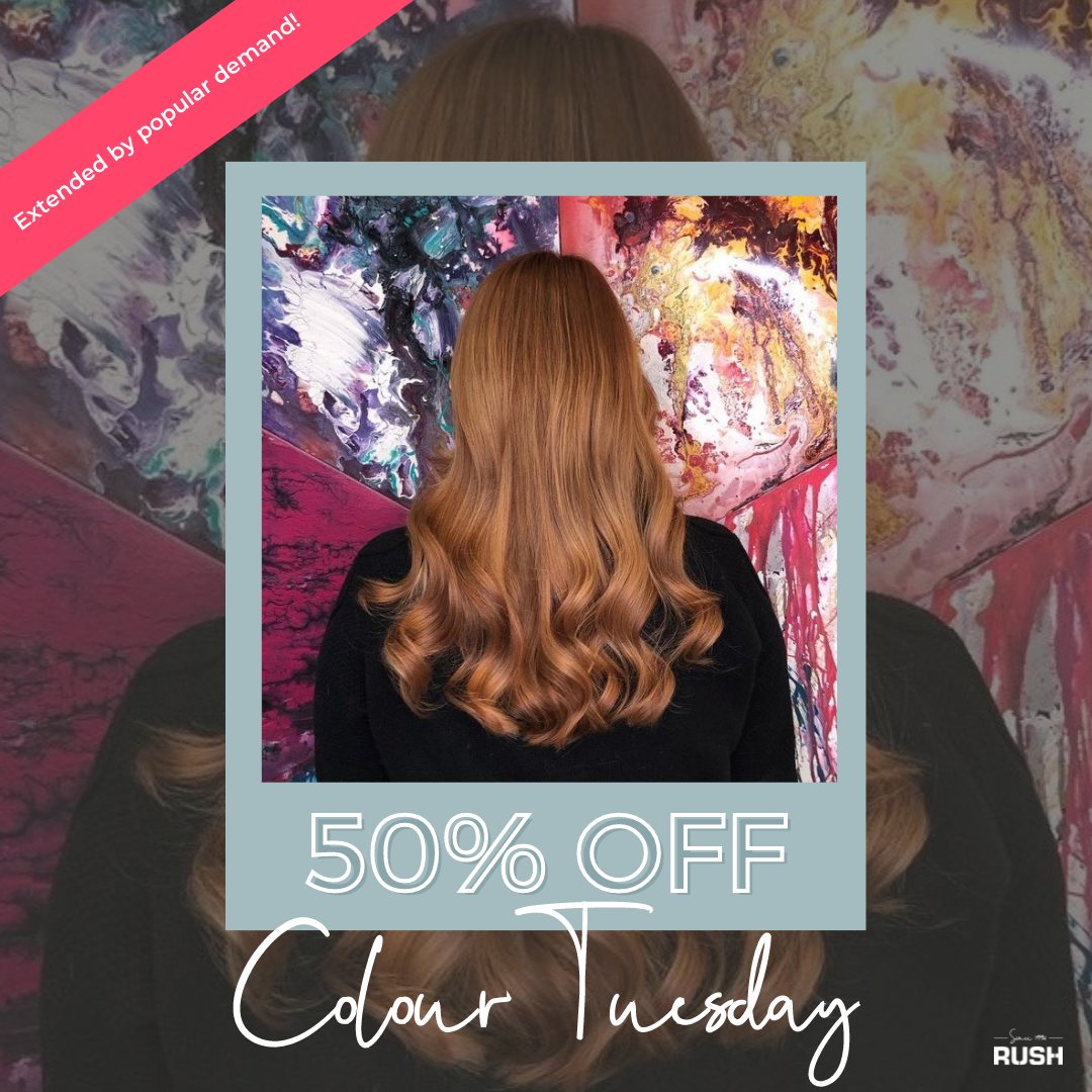 shopelmsleigh's tweet image. Colour Tuesday has been extended by popular demand at @RUSHHairBeauty! ❤️

Enjoy 50% OFF any colour service when booked with a cut &amp;amp; finish. Use code ‘COLOUR50’ when booking! T&amp;amp;C's apply.

#ShopElmsleigh #RushHairBeauty #Offer