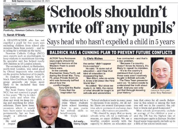 Mr Coyle comments in @DailyExpressRB on why schools should intervene & explore alternatives to excluding students. @danny_ncc @Brent_Council @ncc_chaplain @WYLAUK @sportandthought @The_Us_Trust @DOW_Ed_Service @RCWestminster
