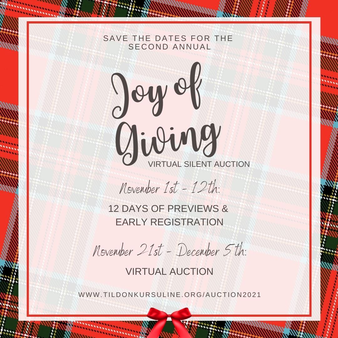 Save the Dates for one-stop shopping for everyone on your "nice" list! 
We are also very gratefully accepting donations (new items, gift cards, service certificates, etc.) to make this event successful. Please message us for details!
#tildonkursuline #ursulinesisters #joyofgiving