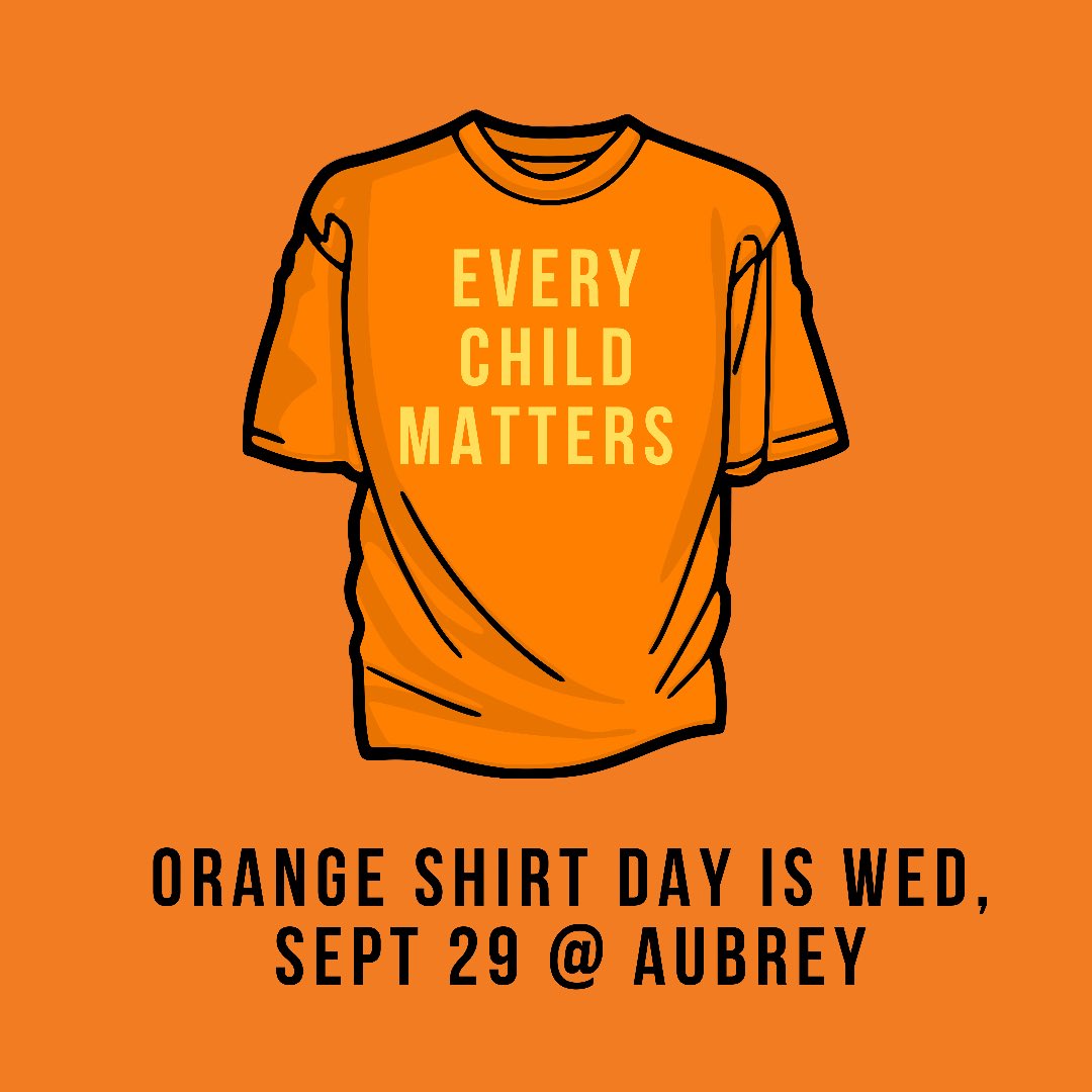 PAC_Aubrey's tweet photo. Orange Shirt Day is on Wed, Sept 29 at Aubrey.
Phyllis (Jack) Webstad explains the origins of Orange Shirt Day here: https://t.co/WnhBgQO4qw
#OrangeShirtDay #EveryChildMatters https://t.co/e1POONaIDX