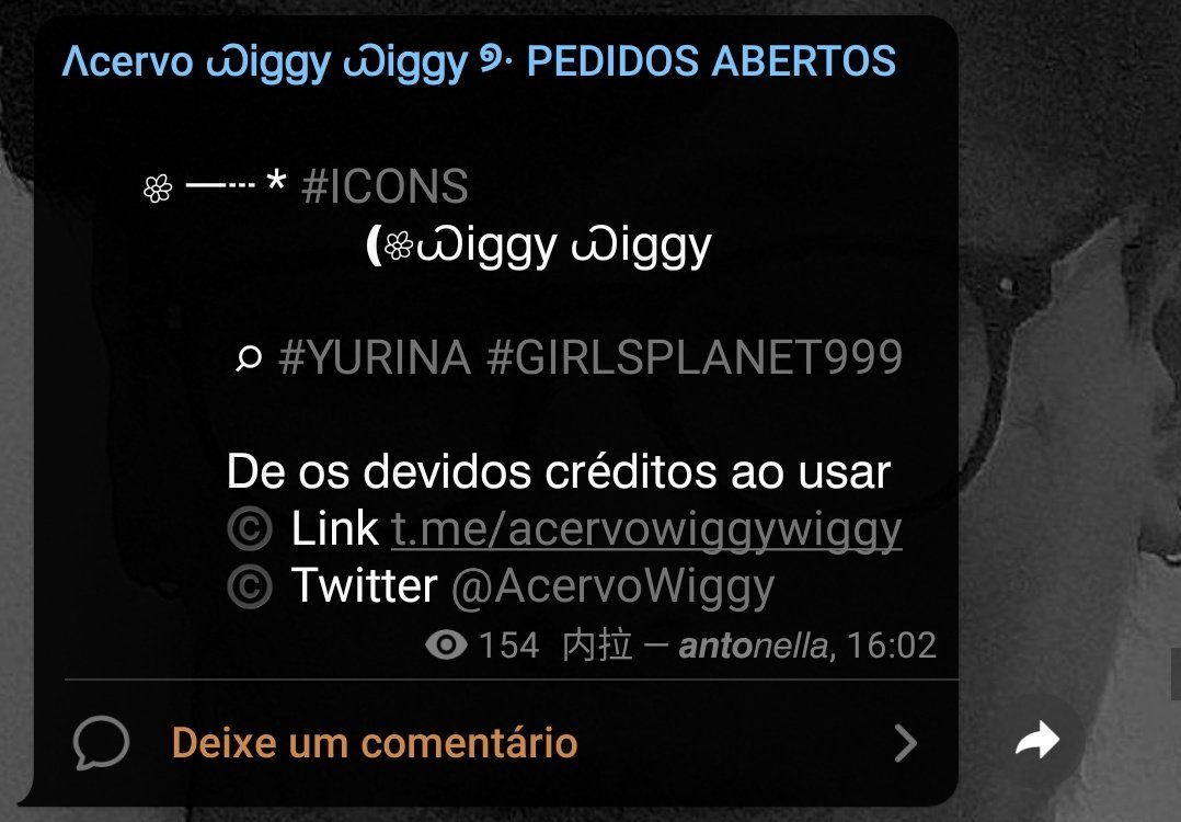 Segunda foi dia de icons e fixados no Acervo e terça é dia de packs e legendas! Nossos pedidos ficam abertos até sexta feira!
t.me/acervowiggywig…