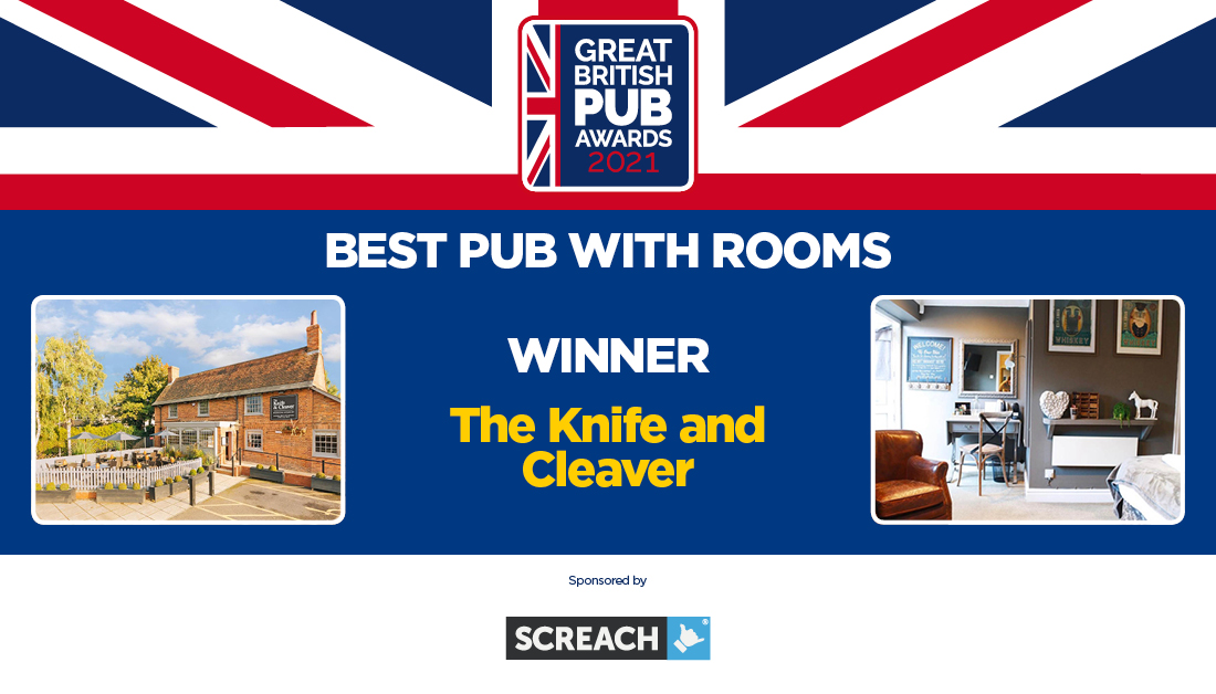 The award for Best Pub with Rooms, sponsored by <a href="/wearescreach/">Screach</a>, goes to… The Knife and Cleaver, Houghton Conquest! Well deserved 👏 #PubAwards