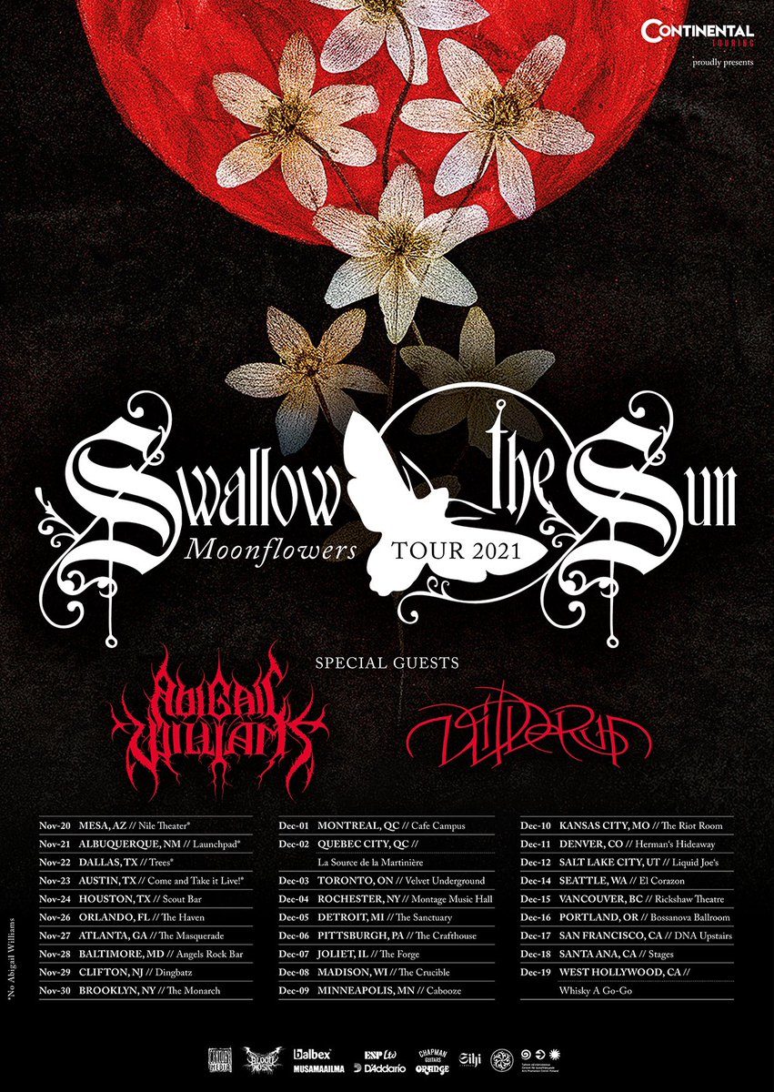 SWALLOW THE SUN, ABIGAIL WILLIAMS, and WILDERUN will be touring together this Fall!