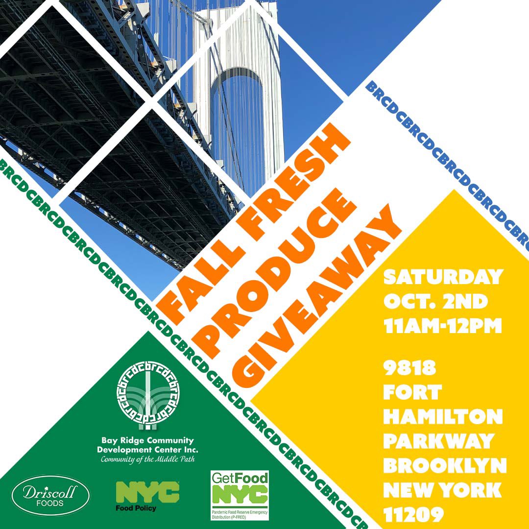 bay_development's tweet photo. Don’t miss out on Saturday’s Fall Fresh Produce Giveaway at our community center!
#community #communitycenter #bayridge #bayridgebrooklyn #nyc #sunsetpark #sunsetparkbrooklyn #dykerheights #free #giveaway #brcdc #fall #October https://t.co/7Bt4DnQ90V